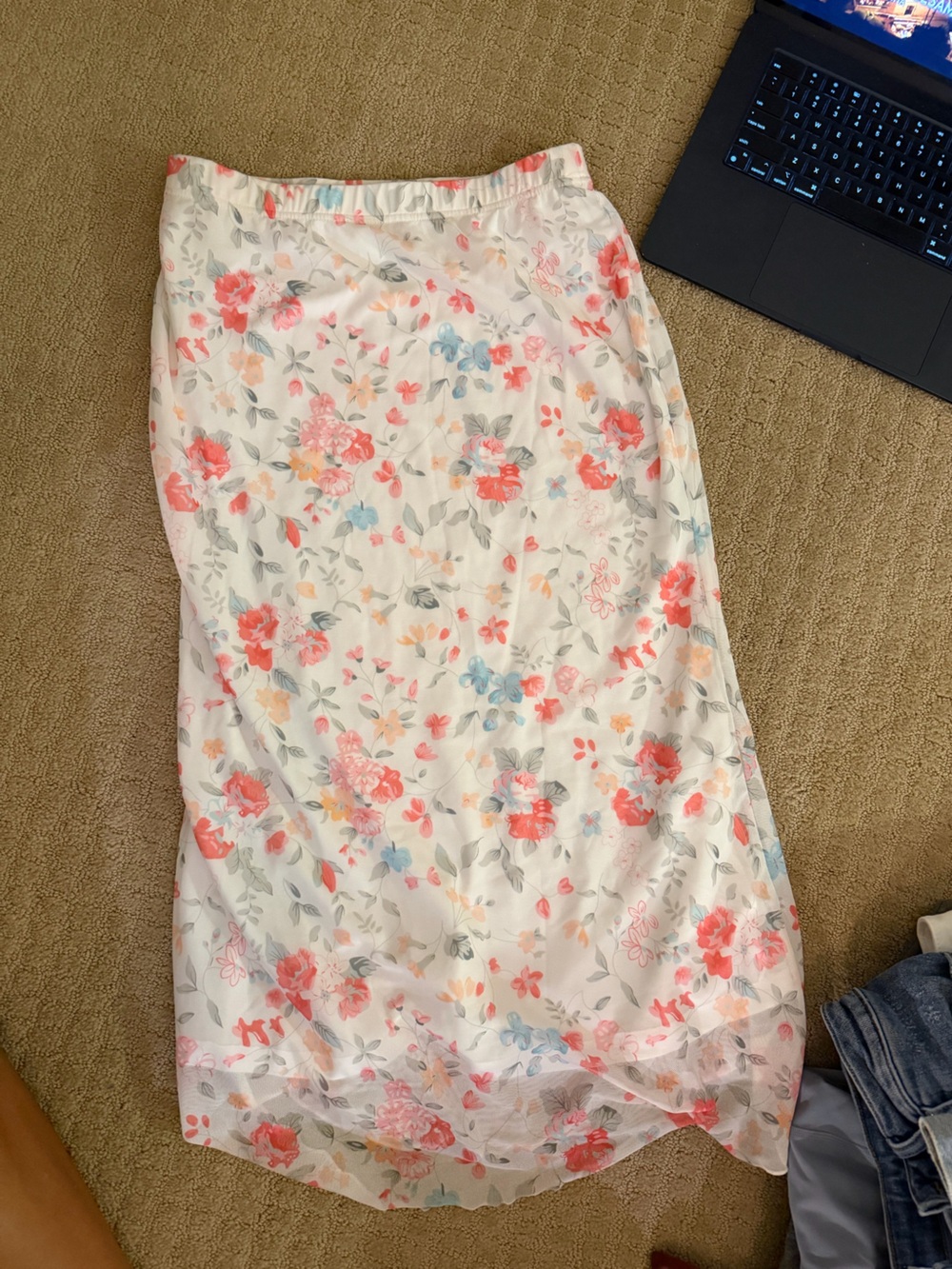 Women's White Floral Maxi Skirt — Elastic Waist, Summer Ready